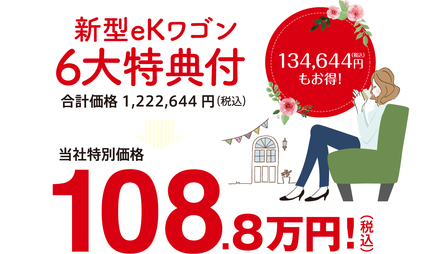 新型eKワゴン6大特典付 当社特別価格108.8万円!(税込)